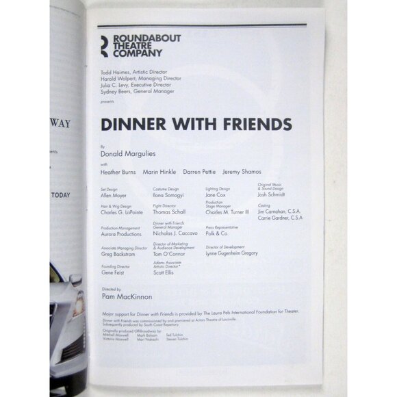 Dinner with Friends Playbill January 2014 Burns Marin Hinkle Jeremy Shamos - Picture 3 of 6